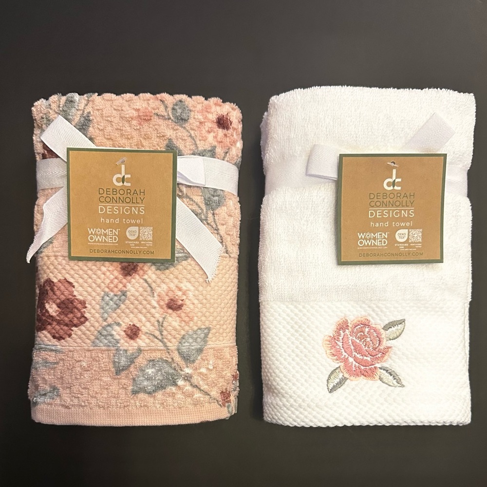 💥4pc DEBORAH CONNOLLY Floral/White Bath Hand Towel Set - Botanist/Classic Rose